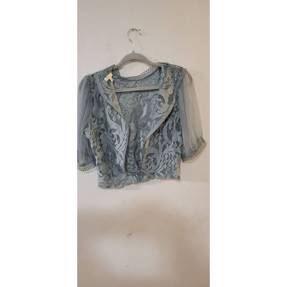 Peach teal lace semi-crop-top blouse - Picture 9 of 9
